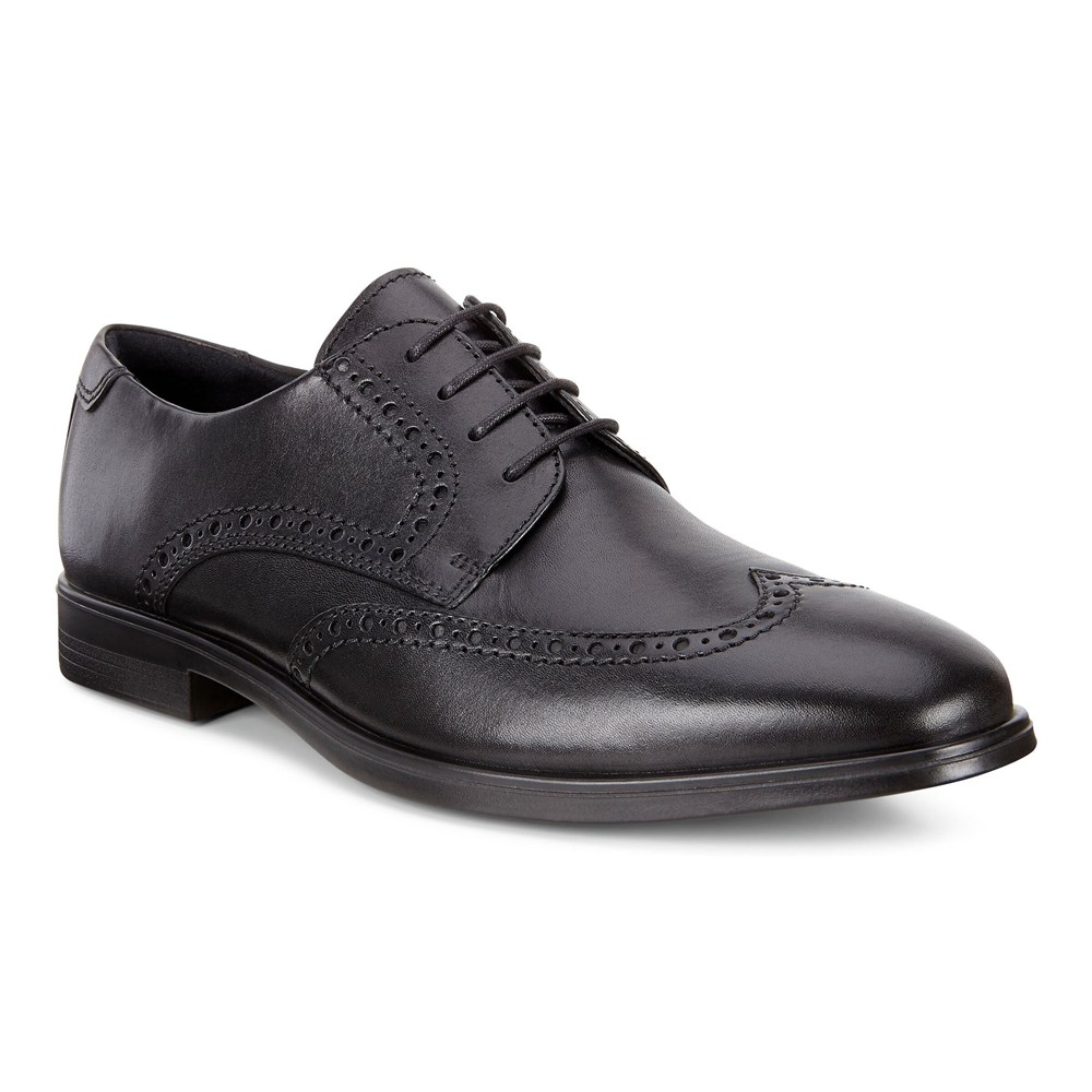 ECCO Mens Dress Shoes Black - Melbourne Wingtip Tie - GOC-789150